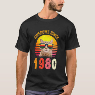 42nd Birthday Vintage Cat Awesome Since 1980 T-Shirt