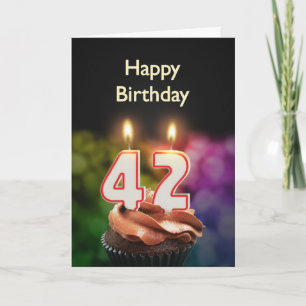 42nd Birthday with cake and candles Card
