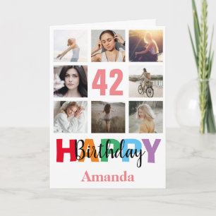 42nd Happy Birthday Photo Collage Modern Pink Card