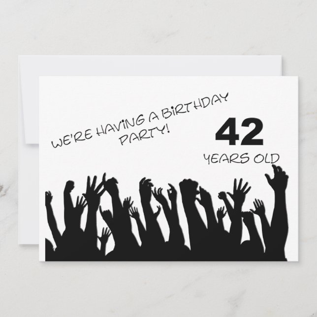 42nd party invitation with cheering crowds (Front)