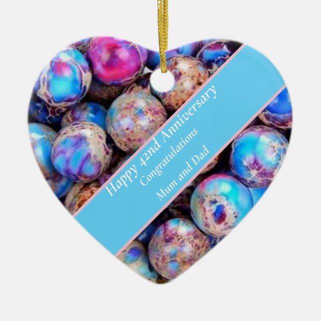 42nd Wedding Anniversary Imperial Jasper Ceramic Tree Decoration (Front)