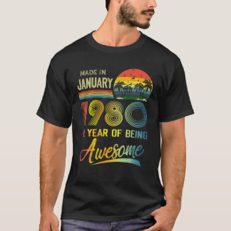 42Th Birthday Gift Vintage Retro January 1980 42 Y T-Shirt