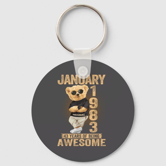 43 Year Old January 1983 Teddy Bear 43rd Birthday  Key Ring (Front)