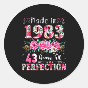 43 Year Old Made In 1983 Floral 43th Birthday Wome Classic Round Sticker