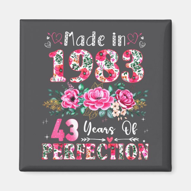 43 Year Old Made In 1983 Floral 43th Birthday Wome Magnet (Front)