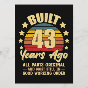 43 Years Ago All Parts Original 43th Birthday Invitation