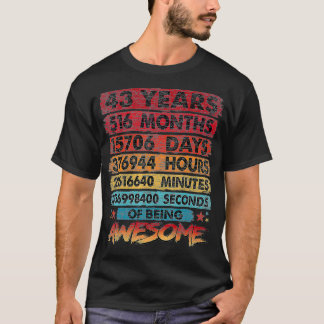 43rd Birthday 43 Years Old Vintage Retro 516 Month T-Shirt