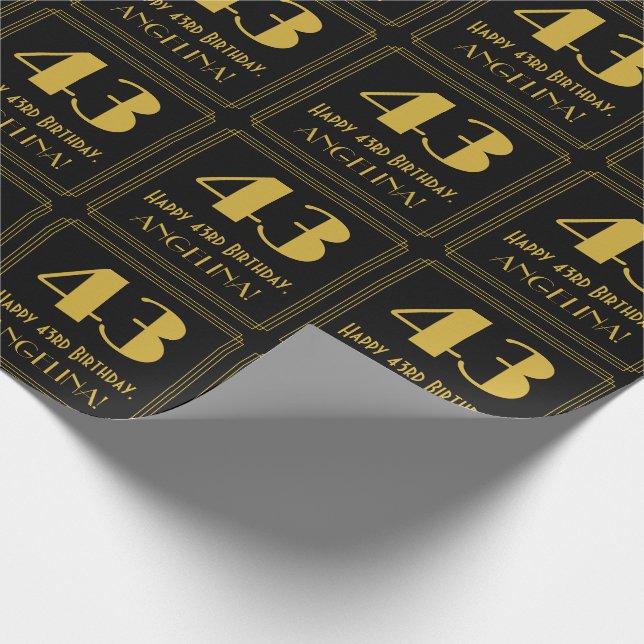 43rd Birthday ~ Art Deco Inspired Look "43", Name Wrapping Paper (Corner)