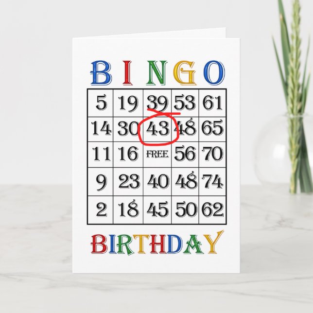 43rd Birthday Bingo card (Front)