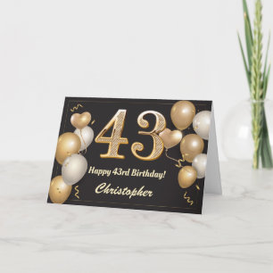 43rd Birthday Black and Gold Balloons Birthday Card