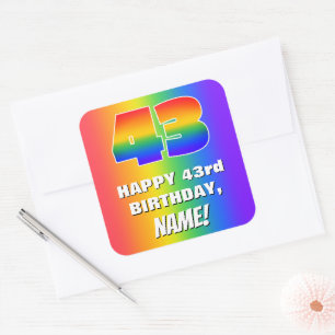 43rd Birthday: Colourful, Fun Rainbow Pattern # 43 Square Sticker