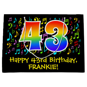 43rd Birthday - Colourful Music Symbols, Rainbow 4 Large Gift Bag