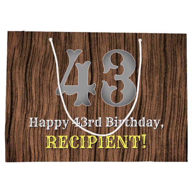 43rd Birthday: Country Western Inspired Look, Name Large Gift Bag (Back)