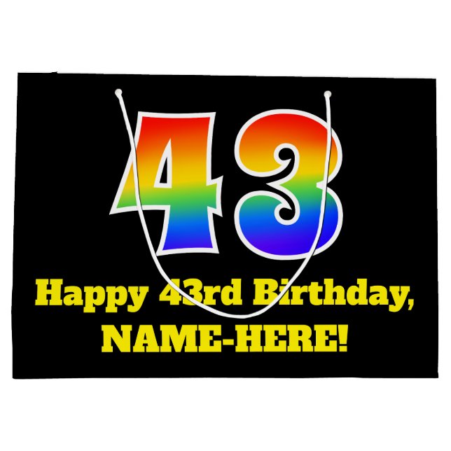 43rd Birthday ~ Fun, Colourful, Vibrant, Rainbow 4 Large Gift Bag (Back)