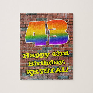 43rd Birthday: Fun Graffiti-Inspired Rainbow 43 Jigsaw Puzzle
