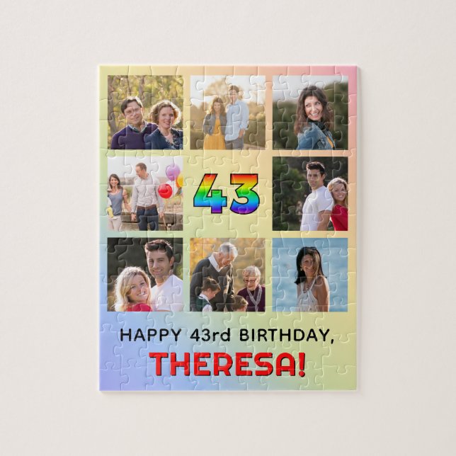 43rd Birthday: Fun Rainbow #, Custom Name & Photos Jigsaw Puzzle (Vertical)
