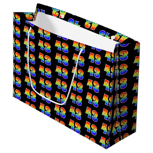 43rd Birthday: Fun Rainbow Event Number 43 Pattern Large Gift Bag (Front Angled)