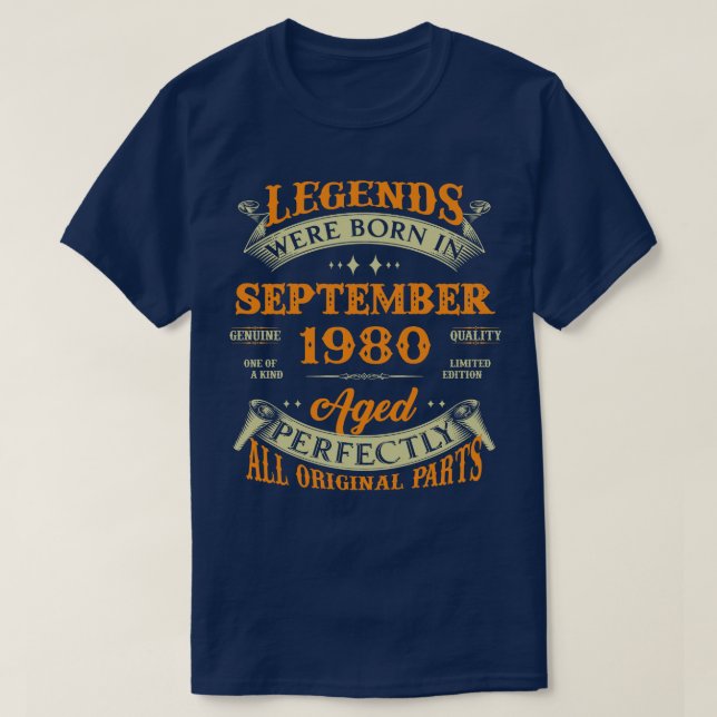 43rd Birthday Gift Legends Born In September 1980  T-Shirt (Design Front)