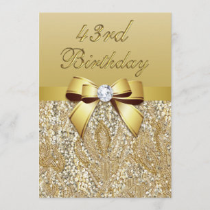 43rd Birthday Gold Faux Sequins and Bow Invitation