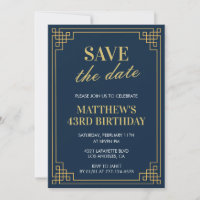 43rd birthday invitations Men Save the date Navy