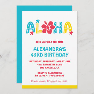 43rd birthday invitations Tropical Aloha Hawaiian