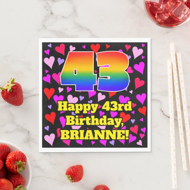 43rd Birthday: Loving Hearts Pattern, Rainbow # 43 Napkin (Insitu)