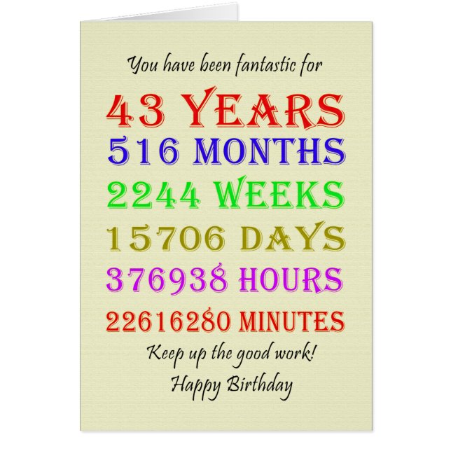 43rd Birthday Milestones (Front)