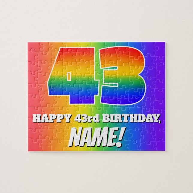 43rd Birthday — Multicolored Rainbow Pattern “43” Jigsaw Puzzle (Horizontal)
