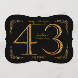 43rd,Birthday party 43rd,great Gatsby,black & gold Invitation