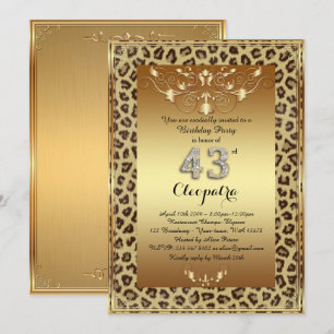 43rd, Birthday Party 43rd, Royal Cheetah gold plus Invitation