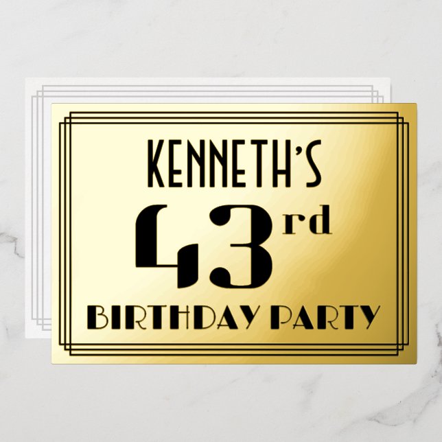 43rd Birthday Party: Art Deco Look “43” and Name (Front/Back)