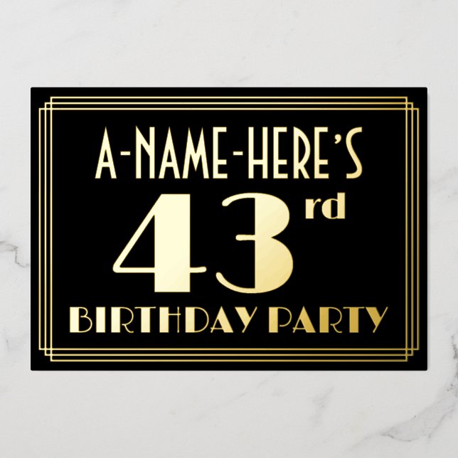 43rd Birthday Party: Art Deco Look “43”, w/ Name (Front)