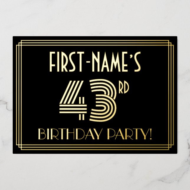 43rd Birthday Party — Art Deco Style “43” + Name (Front)
