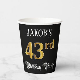 43rd Birthday Party — Fancy Script, Faux Gold Look Paper Cups