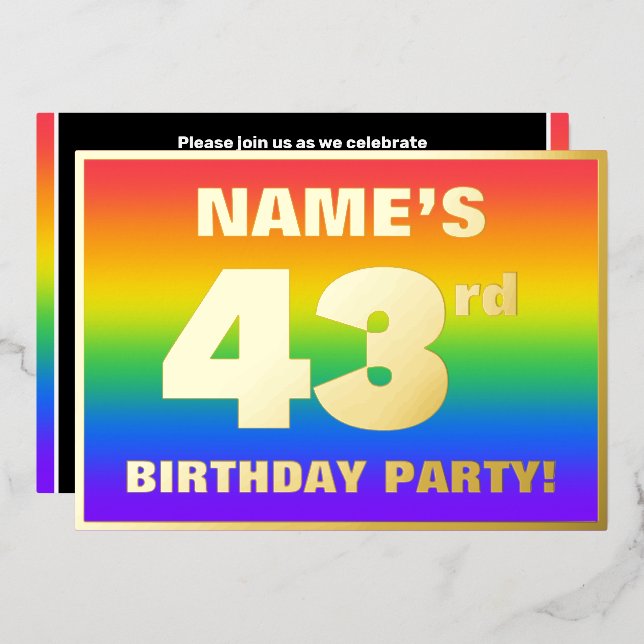 43rd Birthday Party: Fun, Colorful Rainbow Pattern (Front/Back)
