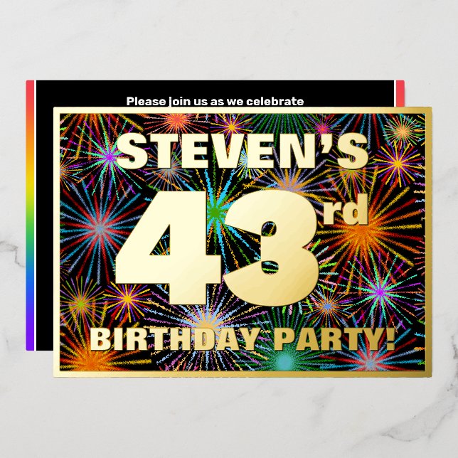 43rd Birthday Party — Fun, Colourful Fireworks Loo (Front/Back)