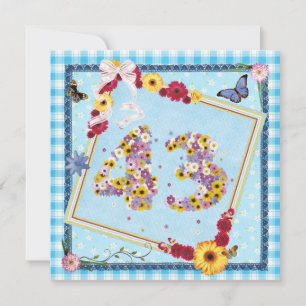 43rd Birthday party Invitation flowers,butterflies