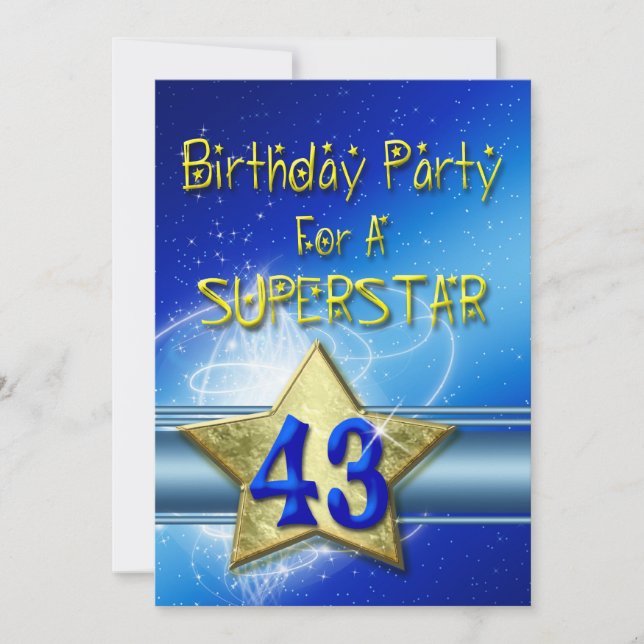 43rd Birthday party Invitation for a Superstar. (Front)