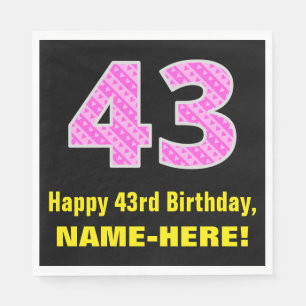 43rd Birthday: Pink Stripes and Hearts "43" + Name Napkin