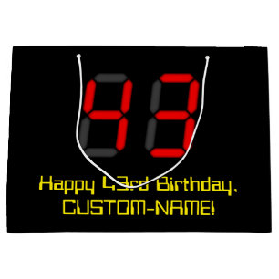43rd Birthday: Red Digital Clock Style "43" + Name Large Gift Bag