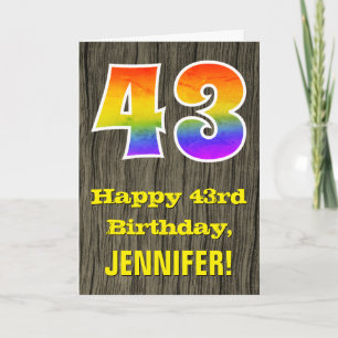 43rd Birthday: Rustic Faux Wood Look, Rainbow "43" Card