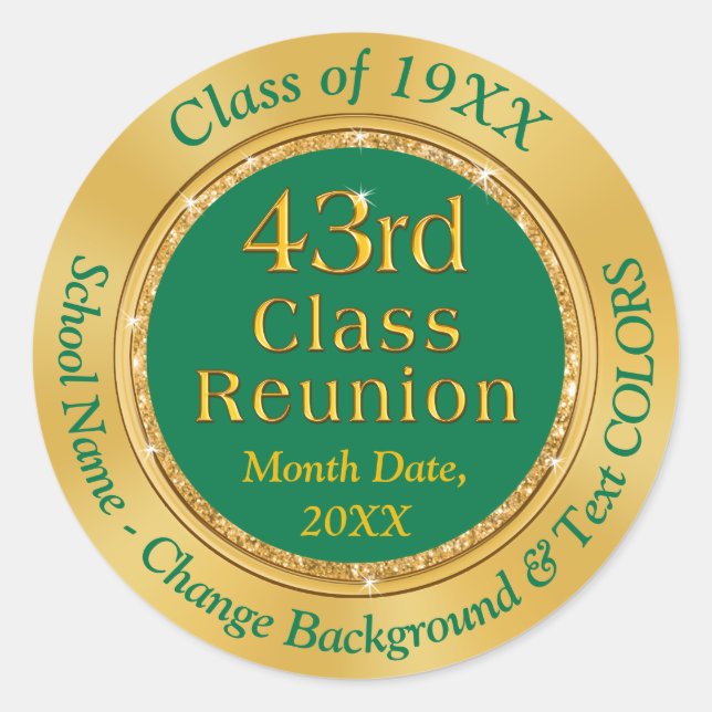 43rd Class Reunion Party Stickers for Favours (Front)