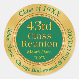 43rd Class Reunion Party Stickers for Favours