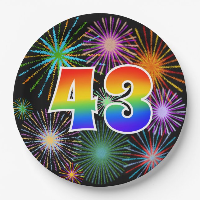 43rd Event - Fun, Colourful, Bold, Rainbow 43 Paper Plate (Front)