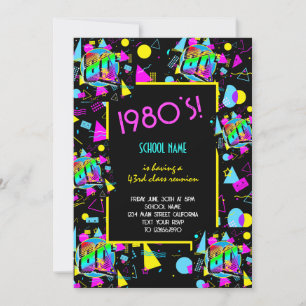 43rd Retro Colourful 1980's School Reunion Event Invitation