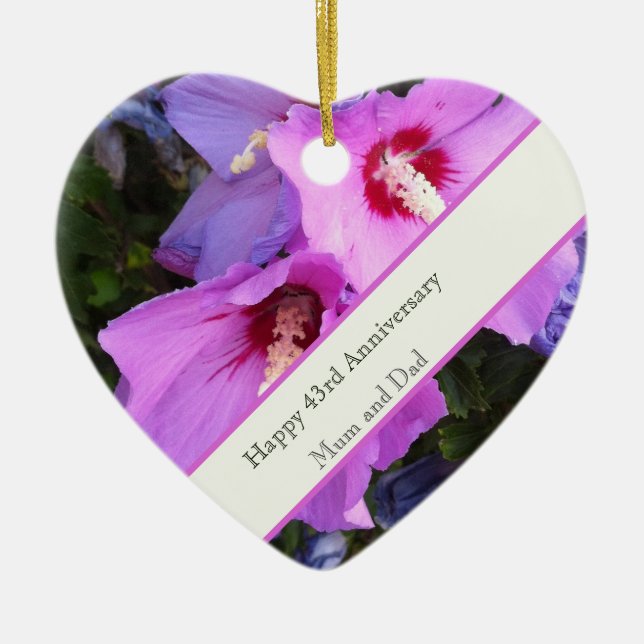 43rd Wedding Anniversary Ceramic Tree Decoration (Front)