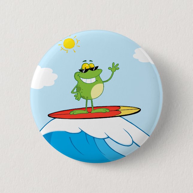 4419-Happy-Frog-While-Surfing HAPPY SURFER FROG CA 6 Cm Round Badge (Front)