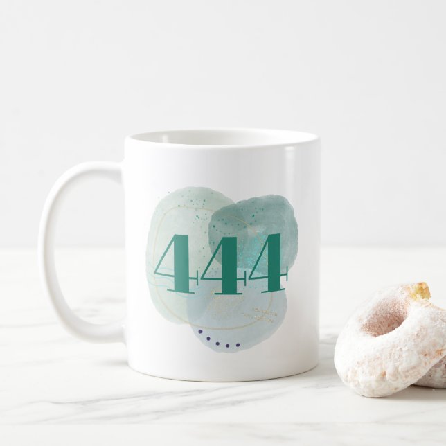 444 Angel Number Divine Protection Affirmation Coffee Mug (With Donut)