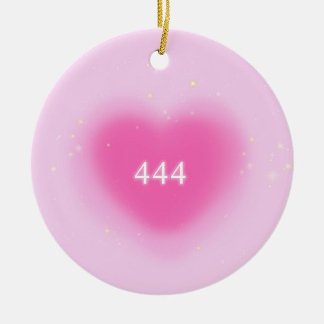 444 Modern Pink Heart Aesthetic Angel Number   Ceramic Tree Decoration (Front)