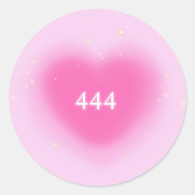 444 Modern Pink Heart Aesthetic Angel Number    Classic Round Sticker (Front)